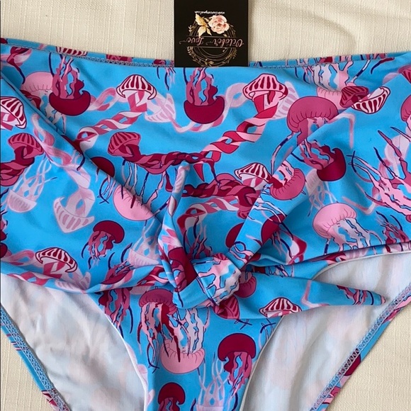 ❤️ Blue & Pink Jellyfish High Waist Bikini Bottom - Picture 6 of 8